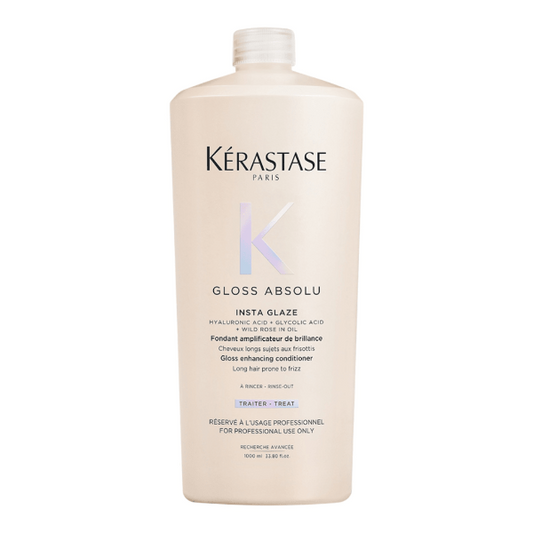 Kérastase Gloss Absolu Insta Glaze Conditioner 1000ml professional hydrating conditioner for long and frizz-prone hair, leaving hair smooth, soft and glossy with a salon-quality finish.